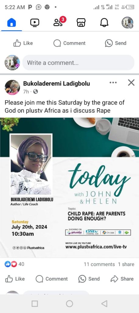BukolaAderemi Ladigbolu discusses child rape on plustv Africa Saturday