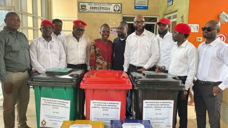 Pyrates Confraternity visits, donates waste bins to hospitals in Bayelsa