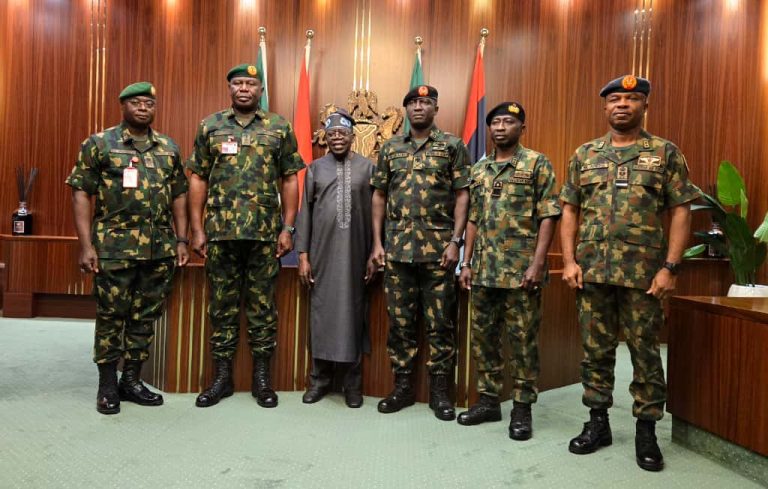 Tinubu meets new Service Chiefs behind closed doors in Aso Rock