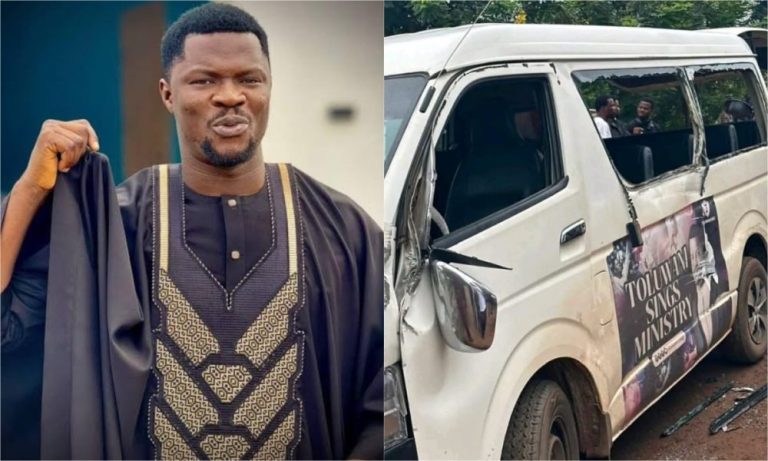 Singer Toluwanisings, crew members survive ghastly car accident